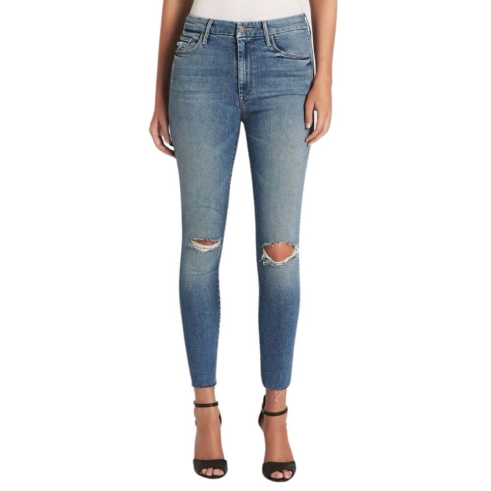 Mother High Waisted Looker Ankle Fray Thrilling Shots Distressed Cotton Size 29